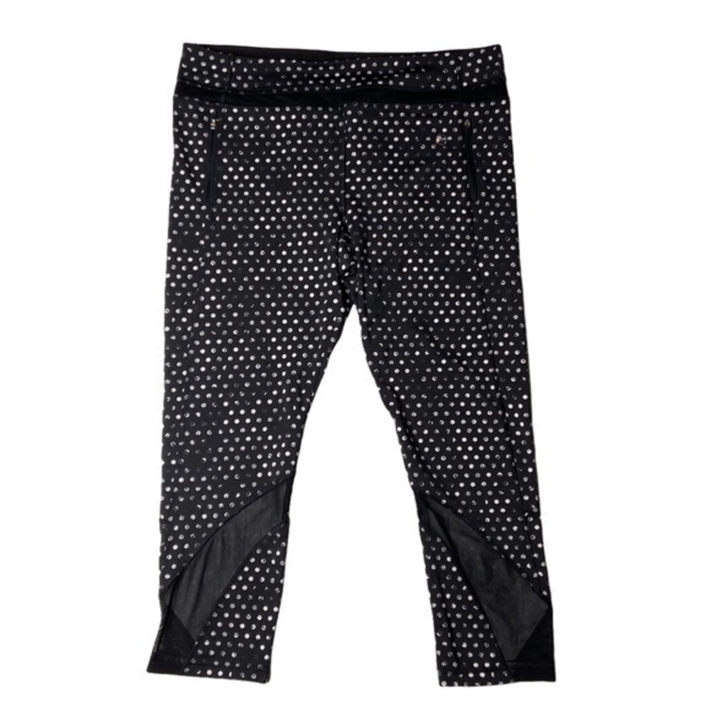 ABS Pants Black and White Polka Dot Cropped Leggings Sheer Mesh Panels Size XL